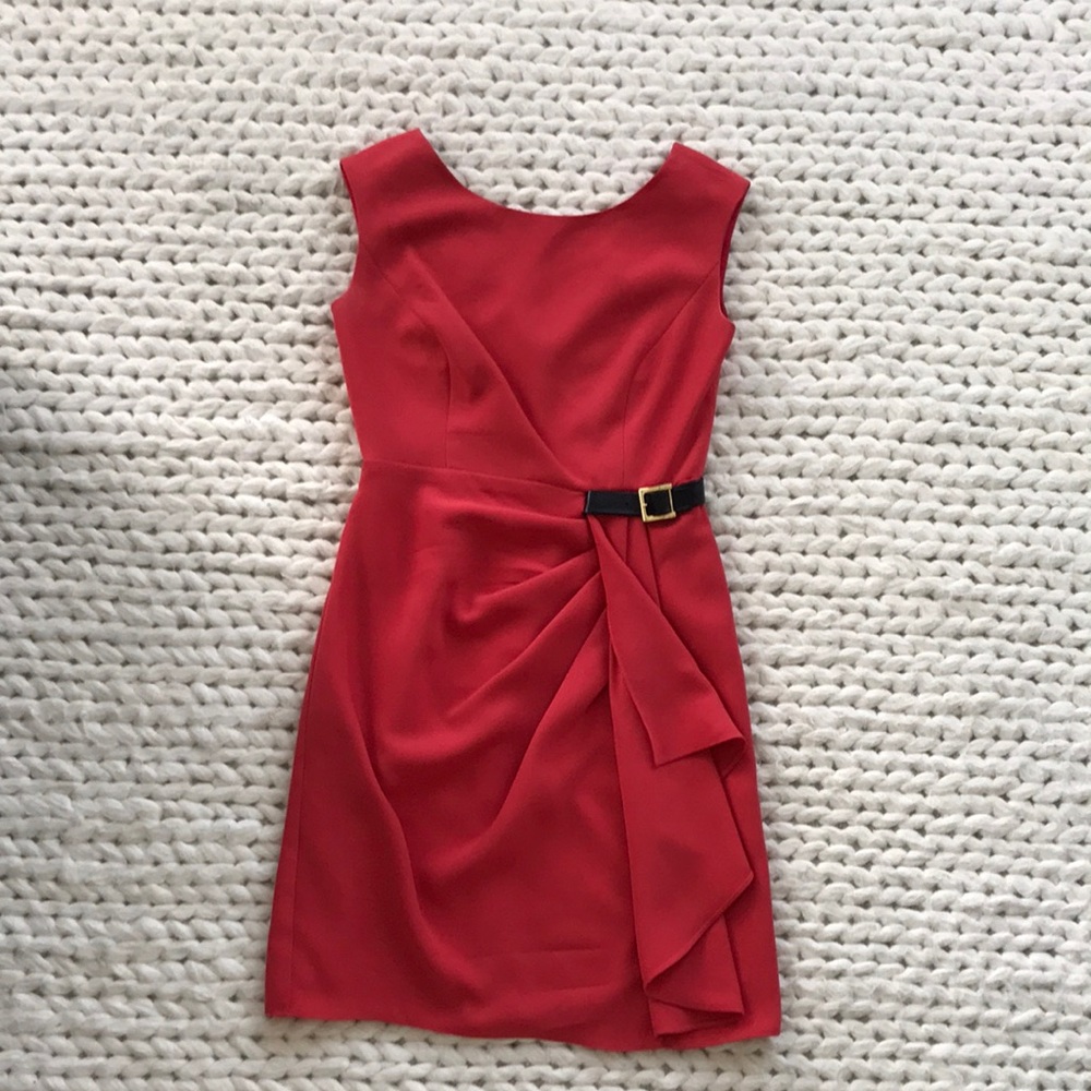 Shoshanna Red Asymmetrical Pleated Mini Dress